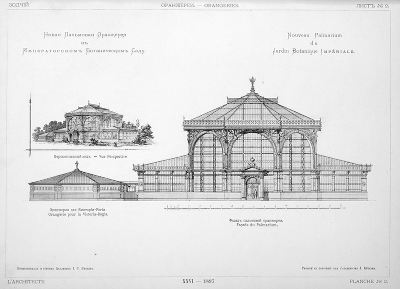 Журнал «Зодчий» 1897 года: Новая пальмовая оранжерея в Императорском ботаническом саду